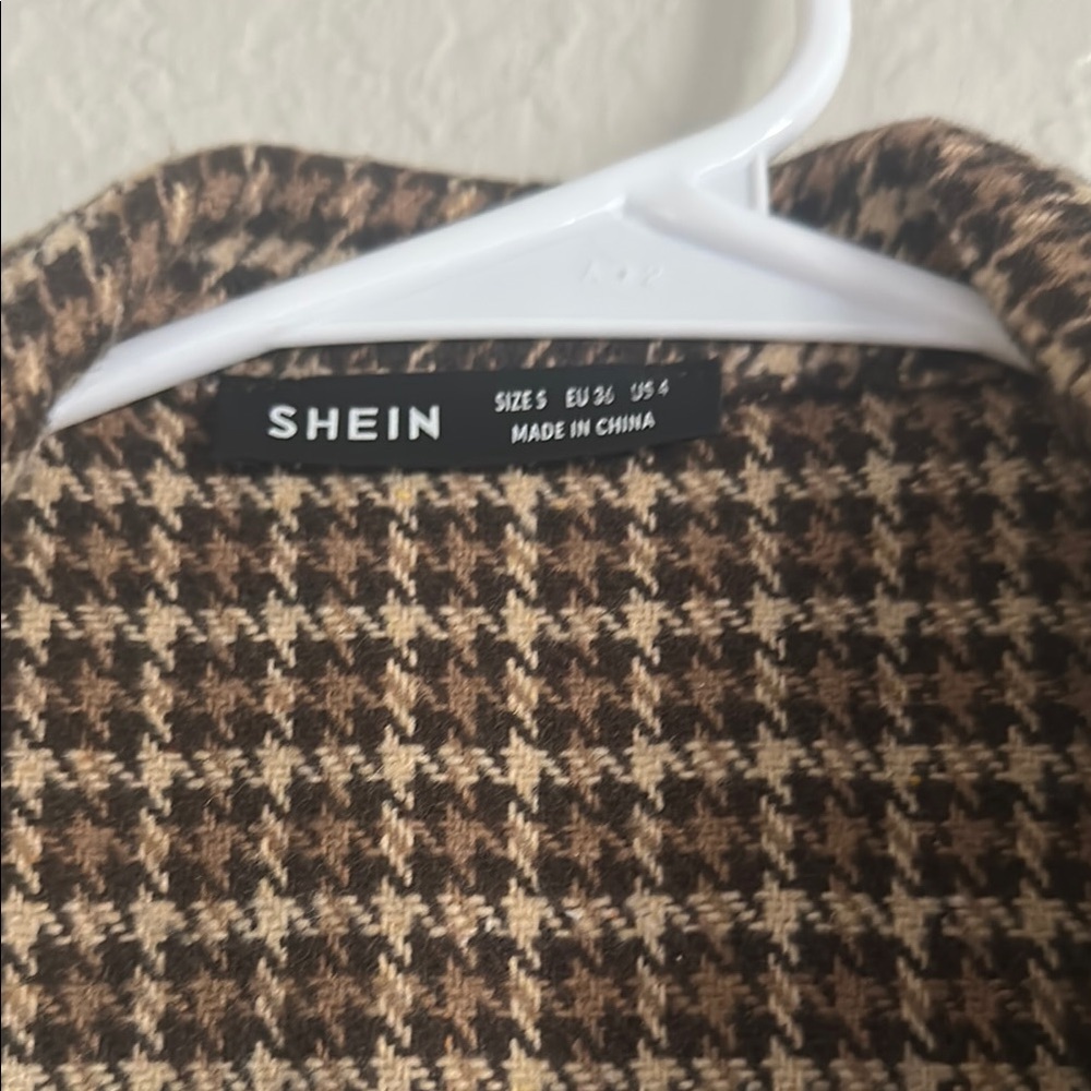 Shein Sz S Brown Houndstooth Double-Breasted Women's Jacket View 3